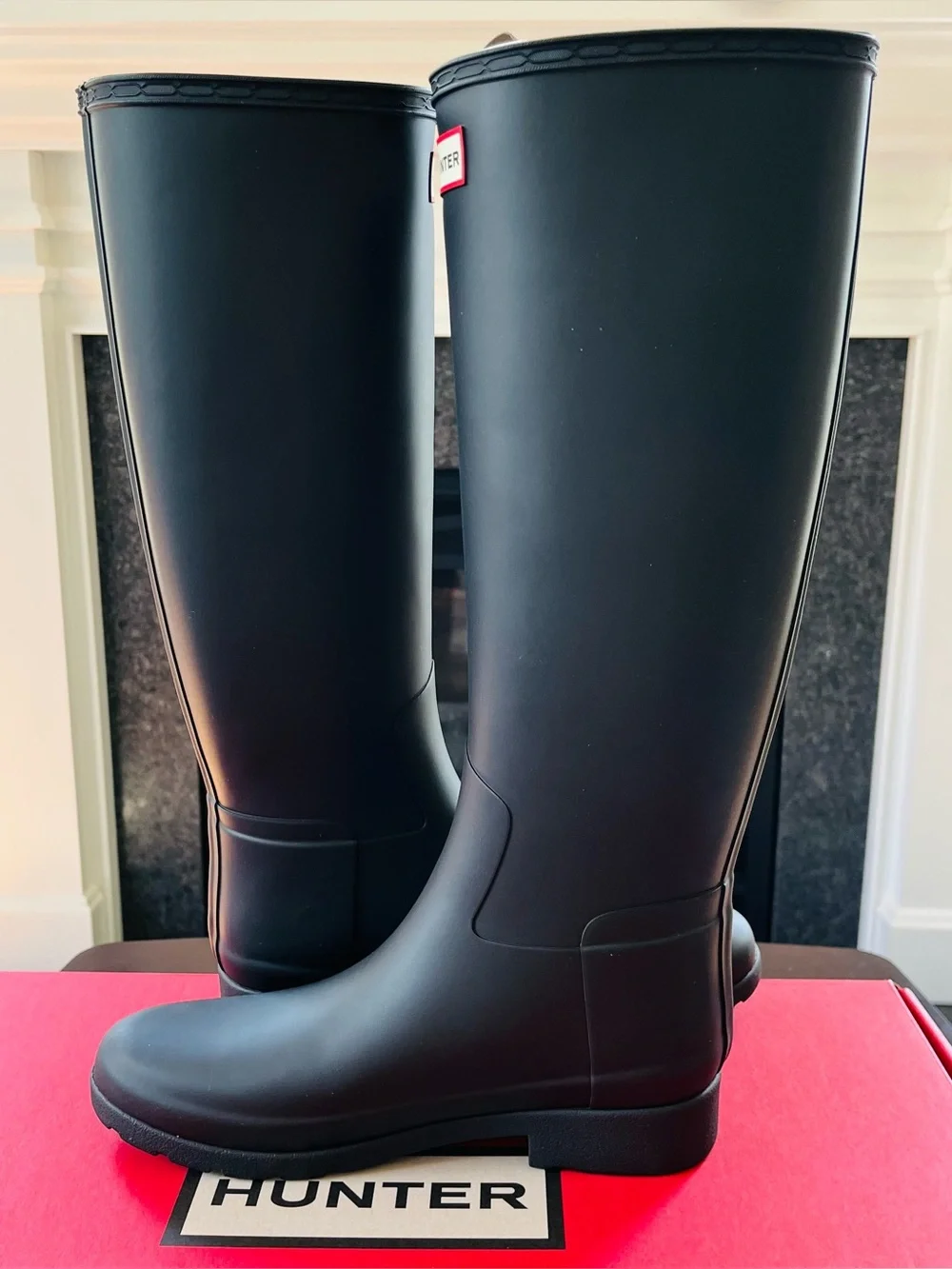 NWB Hunter Refined Tall Rain Boots Black Matte Womens WFT2200RMA